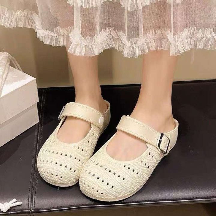 镂空包头半拖鞋女透气