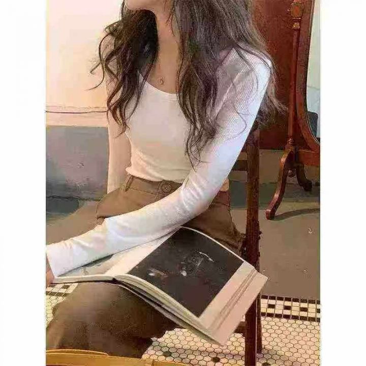 撞色方领打底衫女内搭