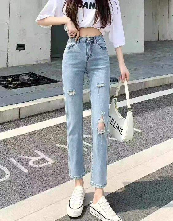 高弹力高腰小脚牛仔裤