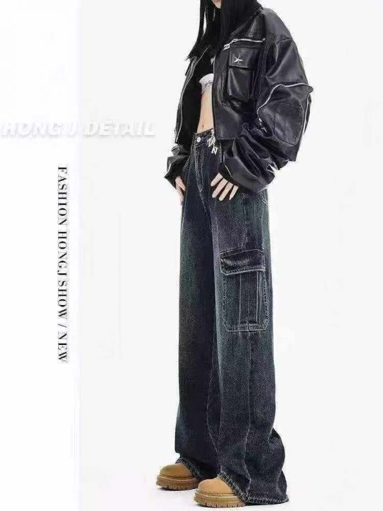 多口袋工装牛仔裤女新