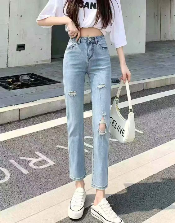 高弹力高腰小脚牛仔裤