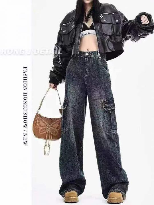 多口袋工装牛仔裤女新