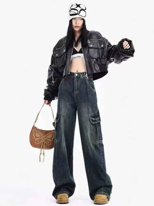 多口袋工装牛仔裤女新