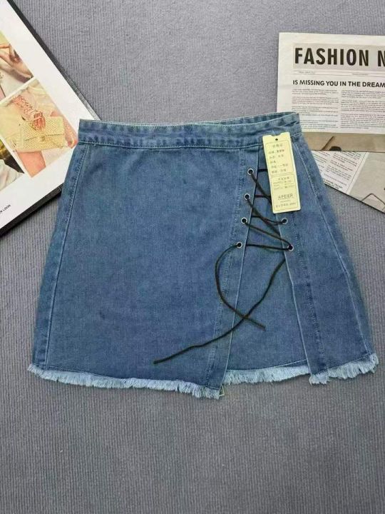 夏季新款侧边绑带毛边