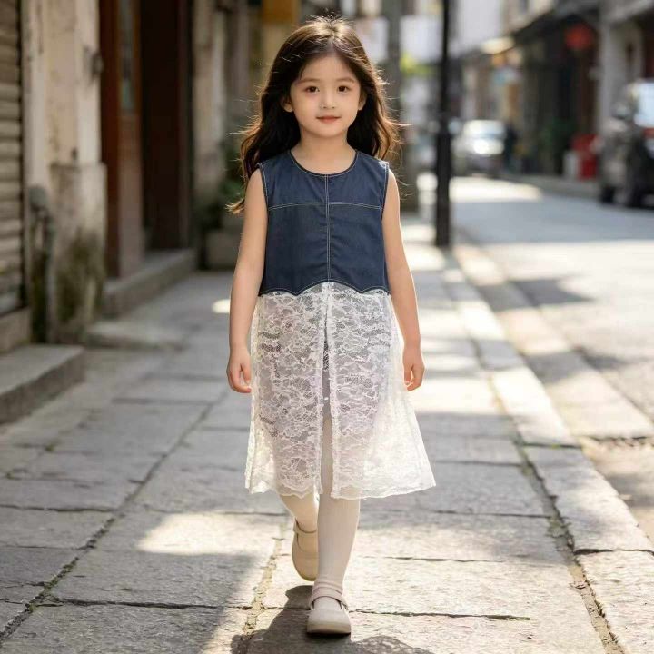 拼接蕾丝无袖连衣裙女