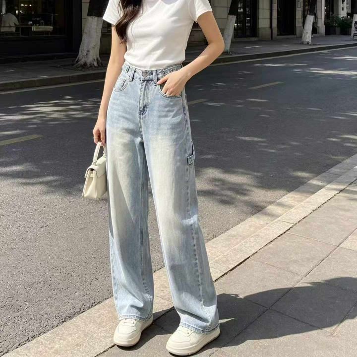 高级感浅蓝色牛仔裤女