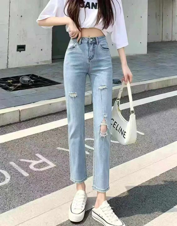 高弹力高腰小脚牛仔裤