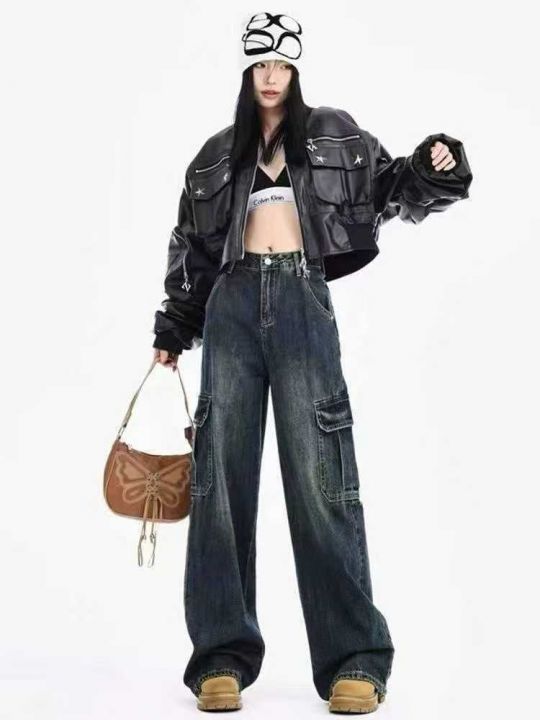 多口袋工装牛仔裤女新
