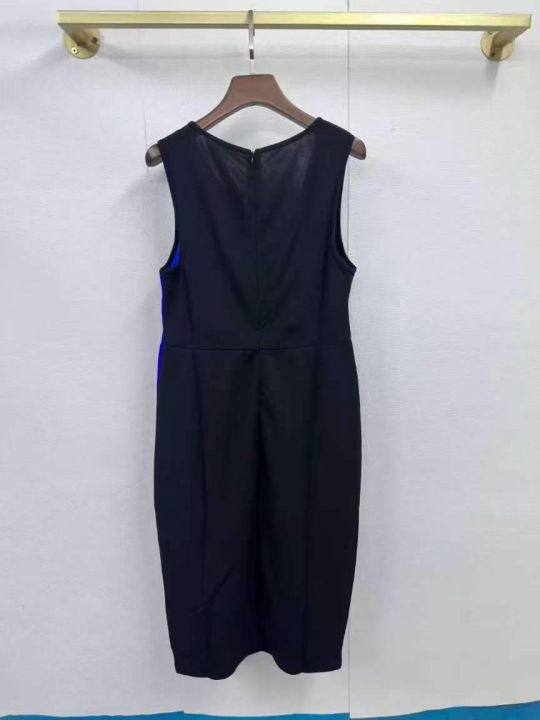 黑蓝撞色无袖连衣裙女