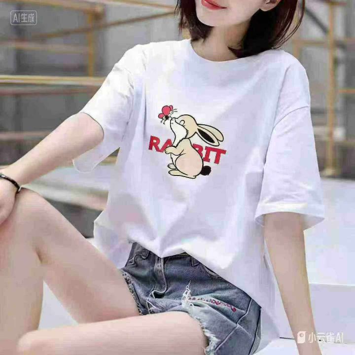 ☆纯棉女款印花短袖圆
