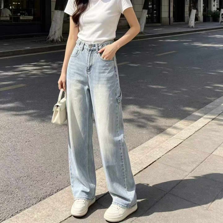 高级感浅蓝色牛仔裤女
