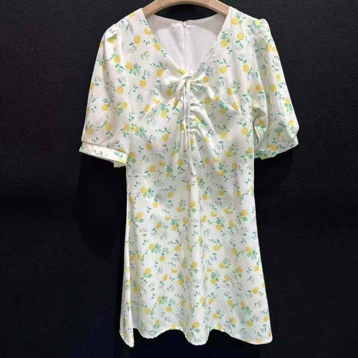 女装连衣裙夏日柠香V