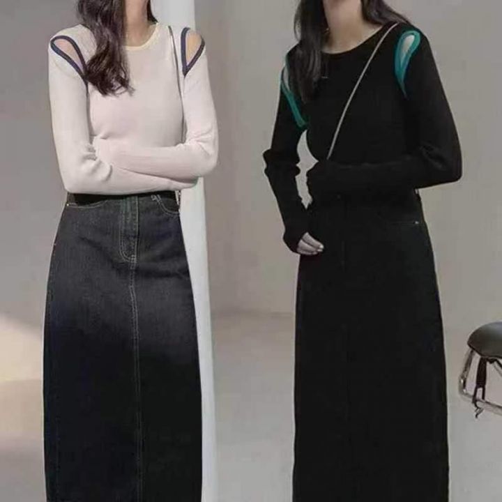 针织撞色镂空修身上衣