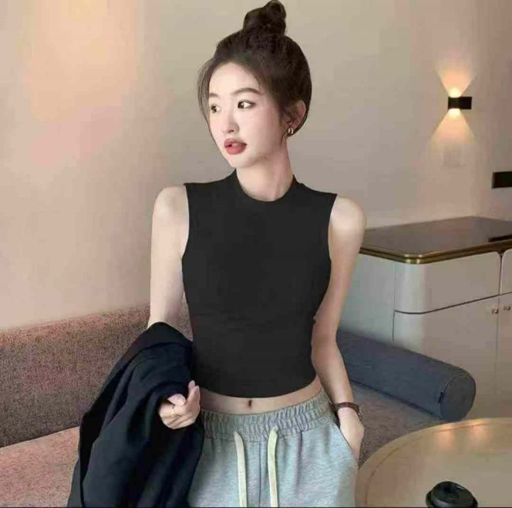 韩国紧身漏脐无袖T恤