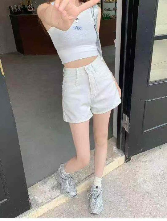 美式辣妹白色牛仔短裤