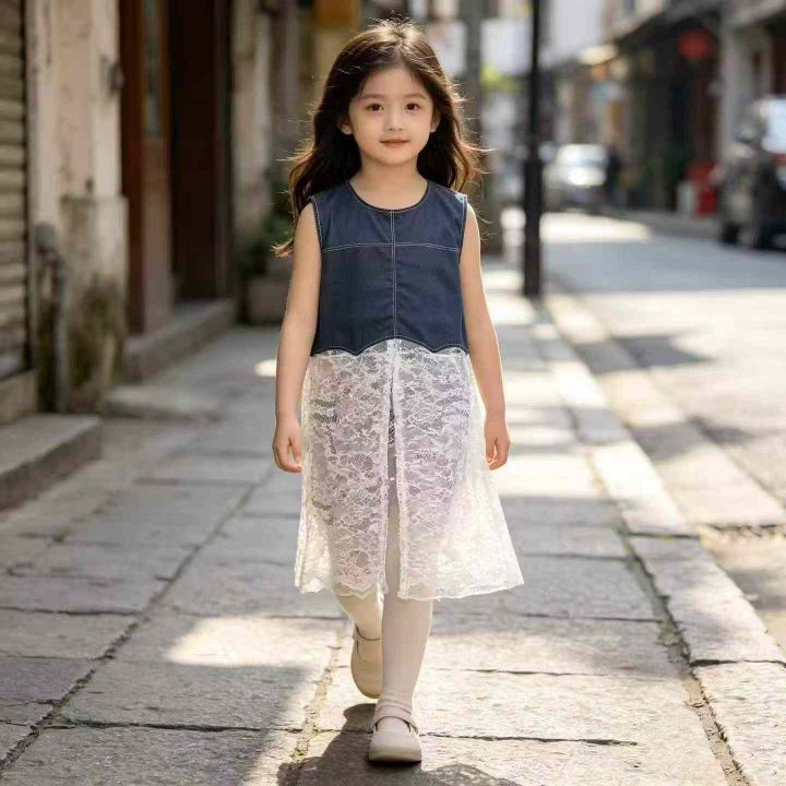 拼接蕾丝无袖连衣裙女