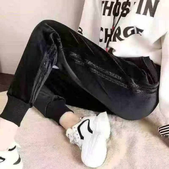 金丝绒运动裤女秋冬新