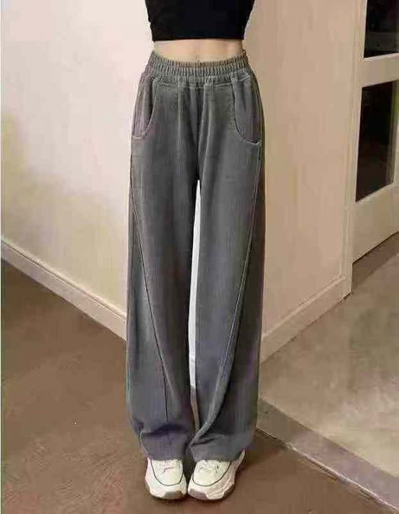 美式复古运动裤女高腰