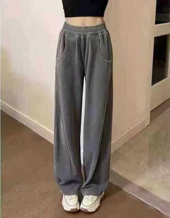 美式复古运动裤女高腰