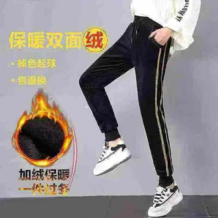 金丝绒运动裤女秋冬新