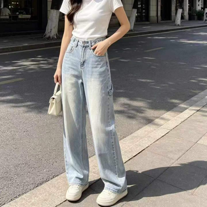 高级感浅蓝色牛仔裤女