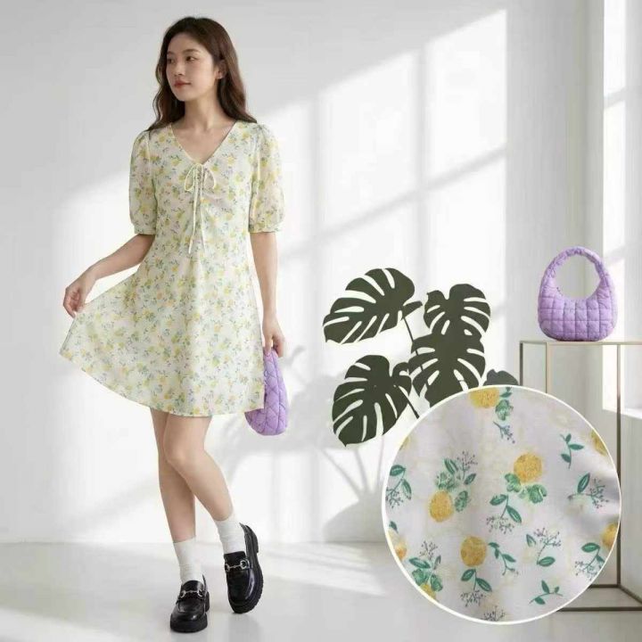 女装连衣裙夏日柠香V