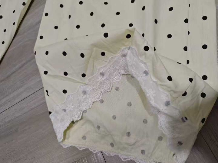 杏色蕾丝花边波点阔腿