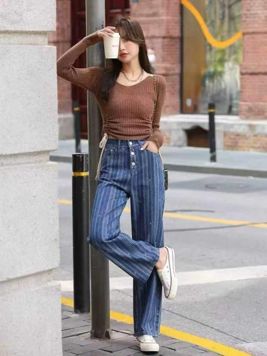 欧美风ins条纹牛仔