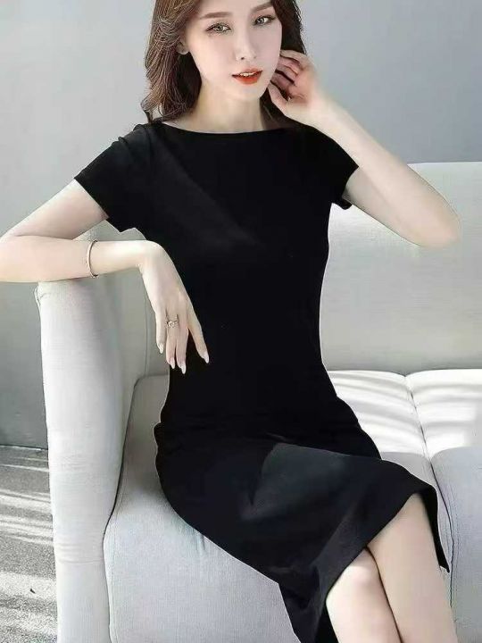 黑色显瘦连衣裙女长款