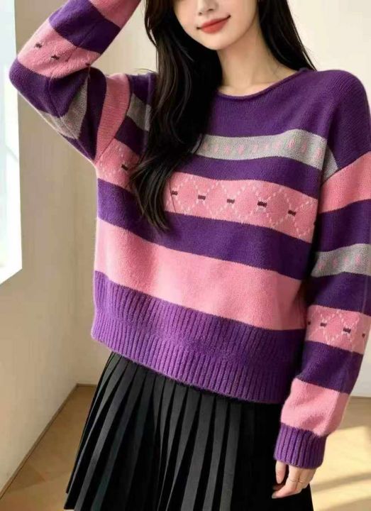 秋冬新款撞色提花宽松