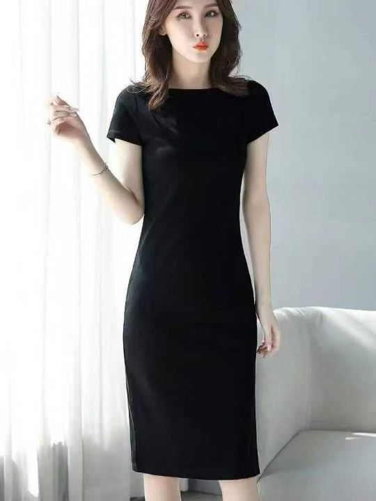 黑色显瘦连衣裙女长款