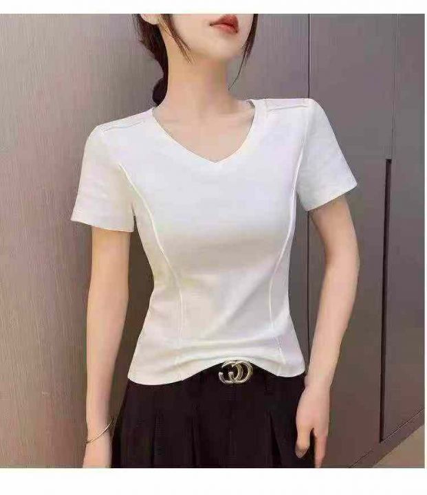 ☕️纯棉辣妹白色V领