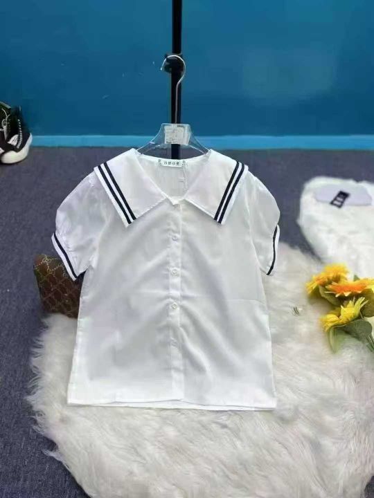 学院风白色衬衫，图一