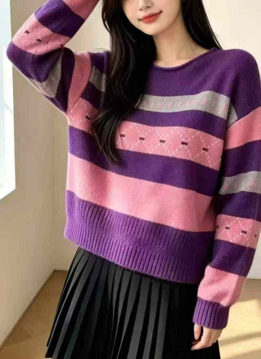 秋冬新款撞色提花宽松