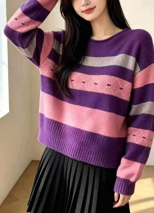 秋冬新款撞色提花宽松