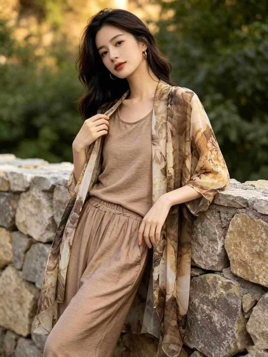 复古三件套女装 轻薄