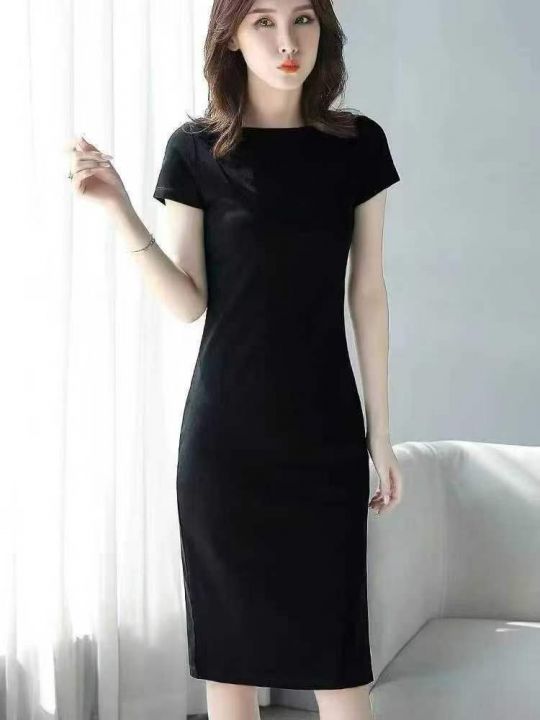 黑色显瘦连衣裙女长款