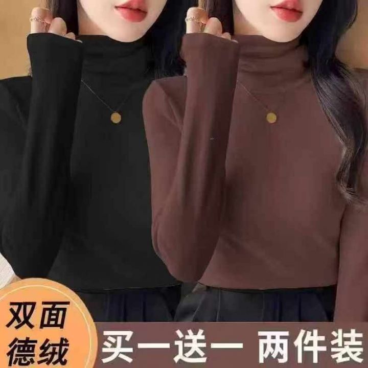 德绒高领保暖打底衫女