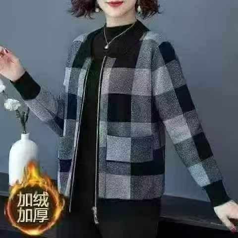 妈妈装圆领拉链夹克开