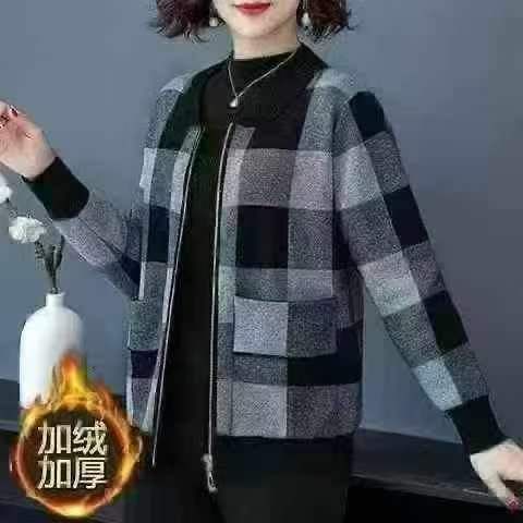 妈妈装圆领拉链夹克开
