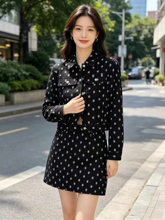 满印印花牛仔套装女秋