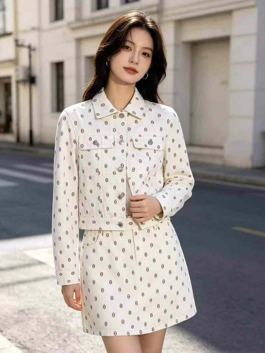 满印印花牛仔套装女秋