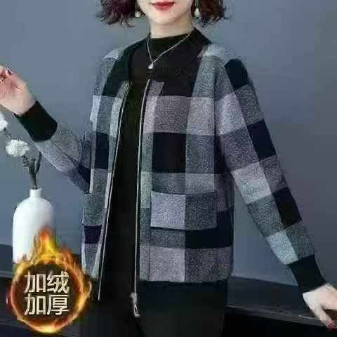 妈妈装圆领拉链夹克开
