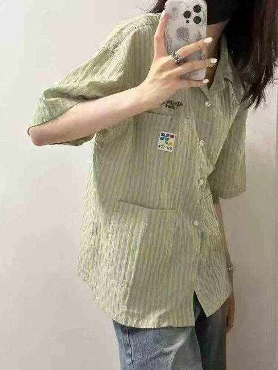 复古条纹短袖衬衫11