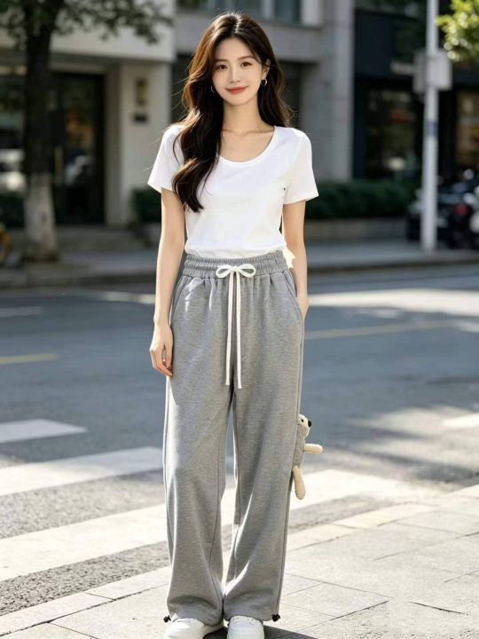 小熊装饰抽绳卫裤女秋