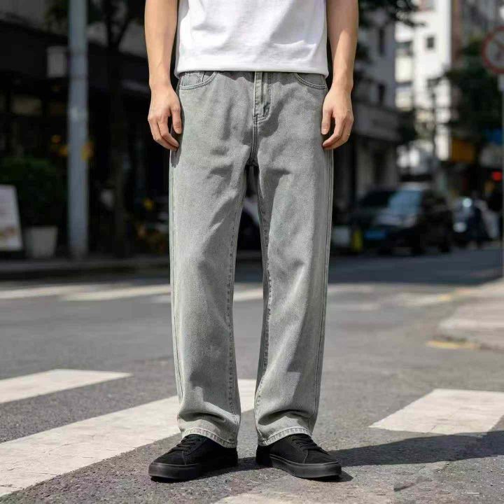 复古做旧直筒牛仔裤男