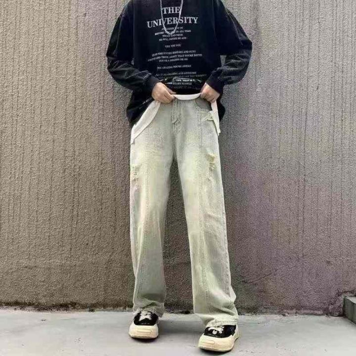 破洞男牛仔裤宽松高街