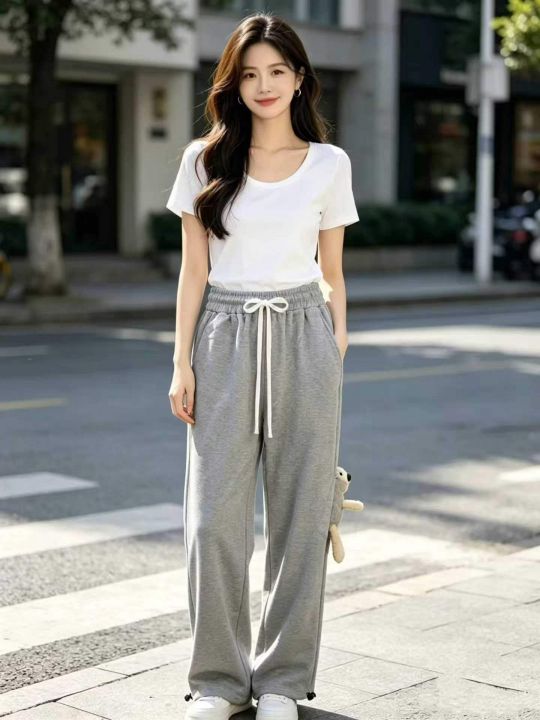 小熊装饰抽绳卫裤女秋
