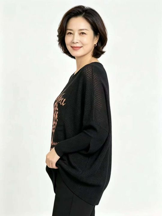 妈妈装镂空针织衫女春