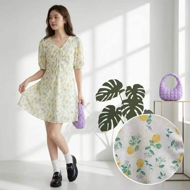 女装连衣裙夏日柠香V